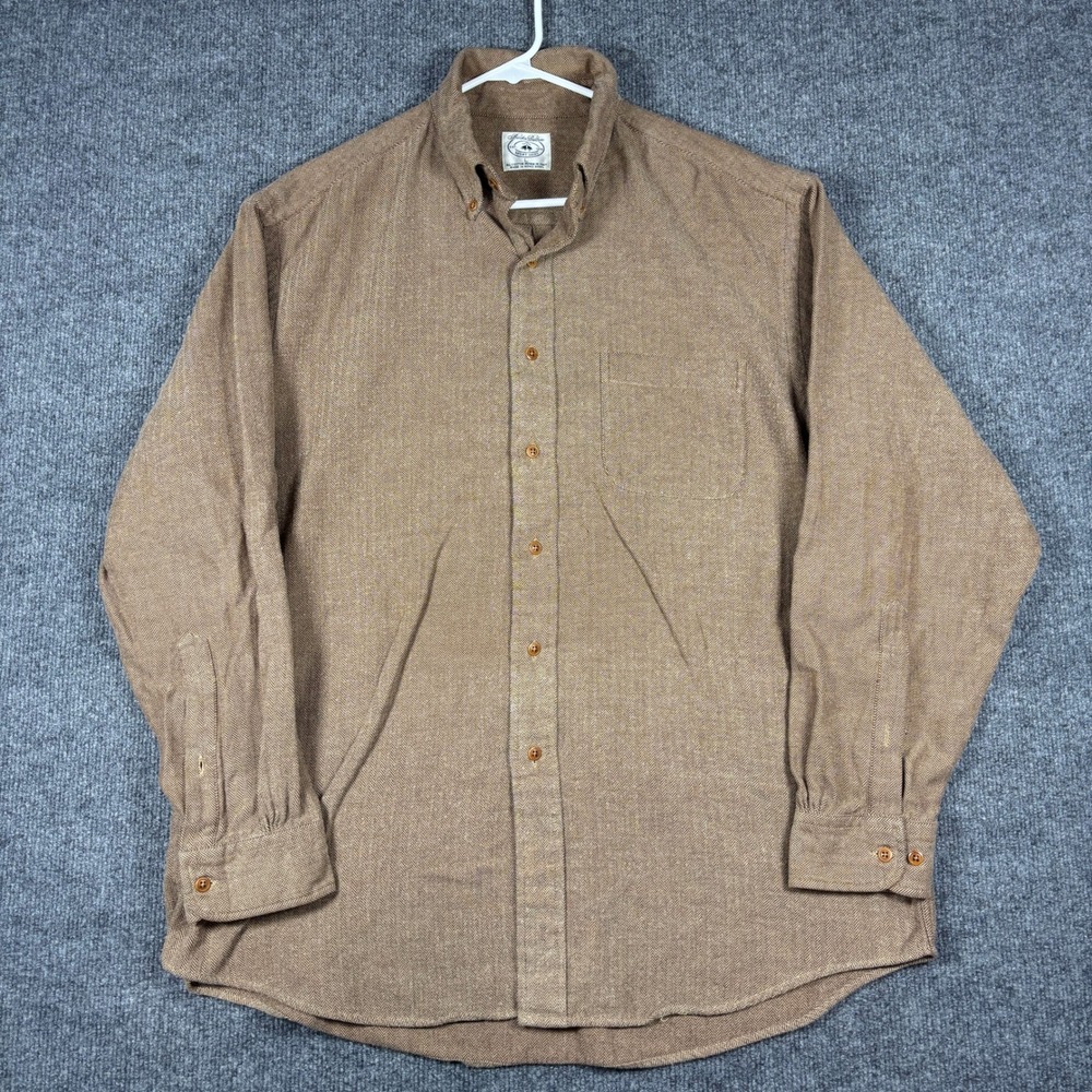 Vintage 90s Brooks Brothers Sport Shirt Mens L Brown Herringbone Flannel